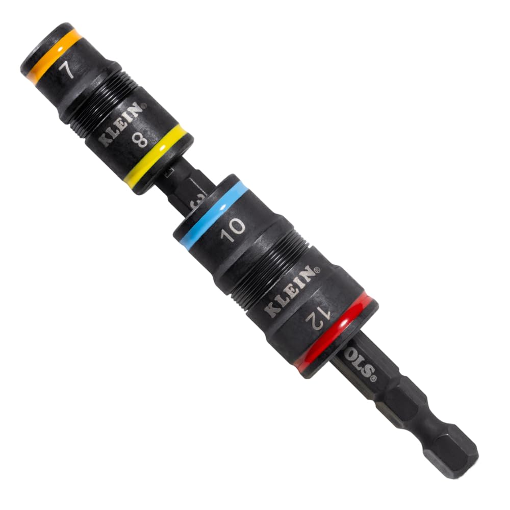 Klein Tools 32932M | 4‑in‑1 Flip‑Stecknuss‑Set metrisch | 7, 8, 10, 12mm | Impact‑Rated Stahl mit Fa