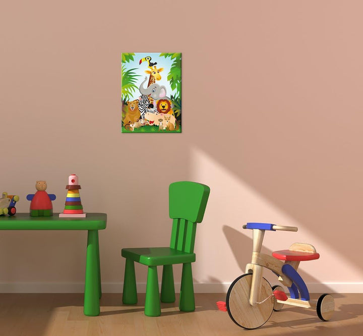 Bilderdepot24 Bild auf Leinwand | Kinderbild Dschungeltiere Cartoon II in 50x60 cm als Wandbild | Wa