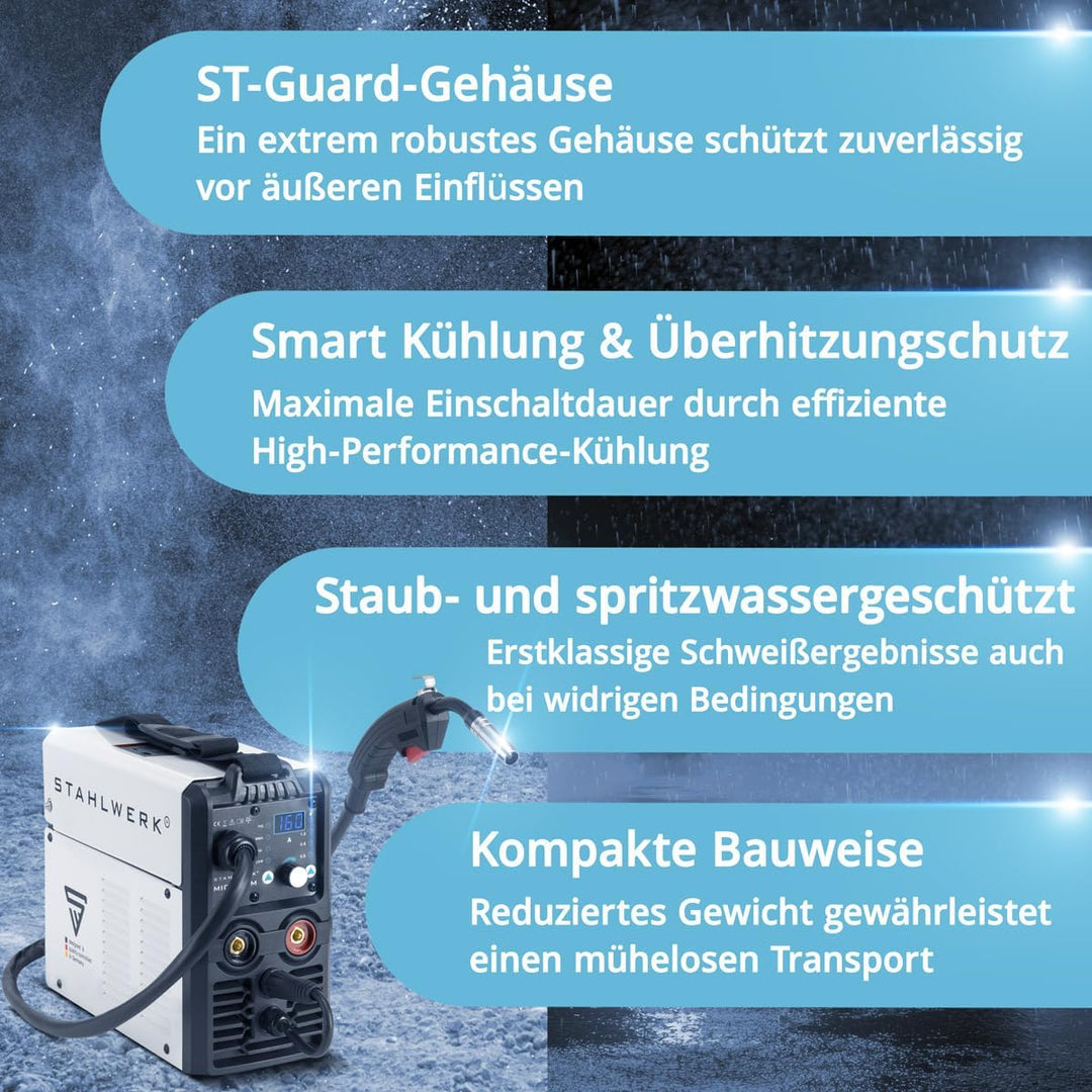 STAHLWERK MIG MAG 160 M IGBT-Schweissgerät Vollsynergisches 5 in 1 Kombigerät mit echten 160 Ampere