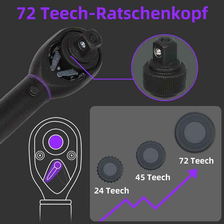 UYECOVE Drehmomentschlüssel 1/2", 20-220Nm Drehmomentschlüssel Auto Drehmomentschlüssel Set 6Tlg.1/2