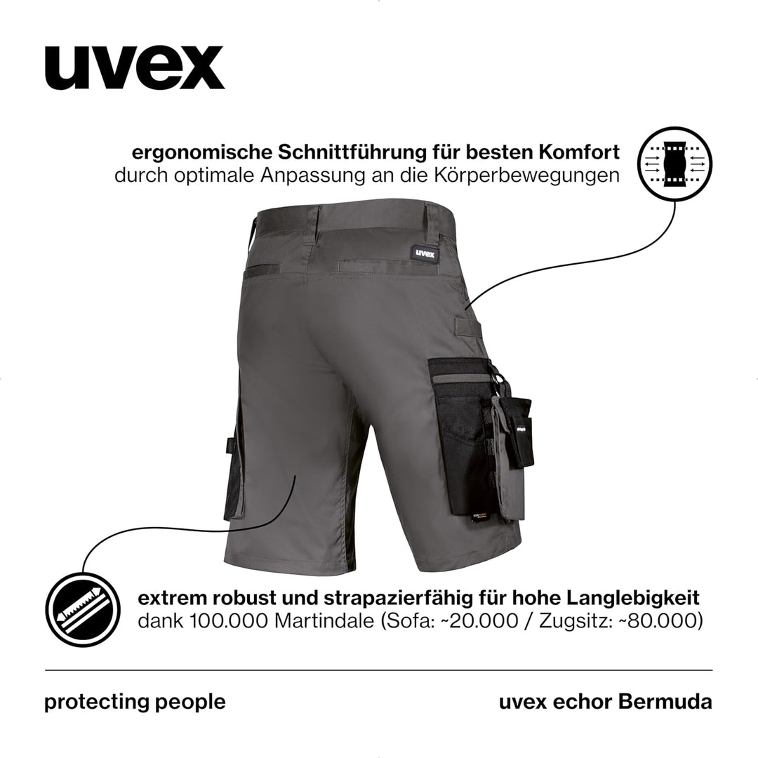 uvex echor Bermuda - Kurze Arbeitshose - Herren-Cargohose - Stretch-Bund, Abriebfest & viel Stauraum