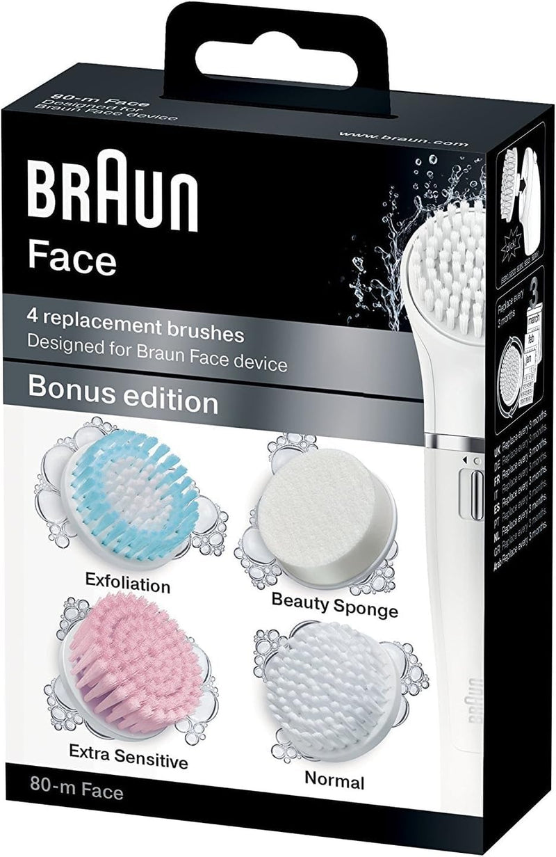 Braun Face Ersatzbürste Bonus Edition für Braun Gesichtsepilierer, 4 Stück Schwamm und Pinsel-Nachfü