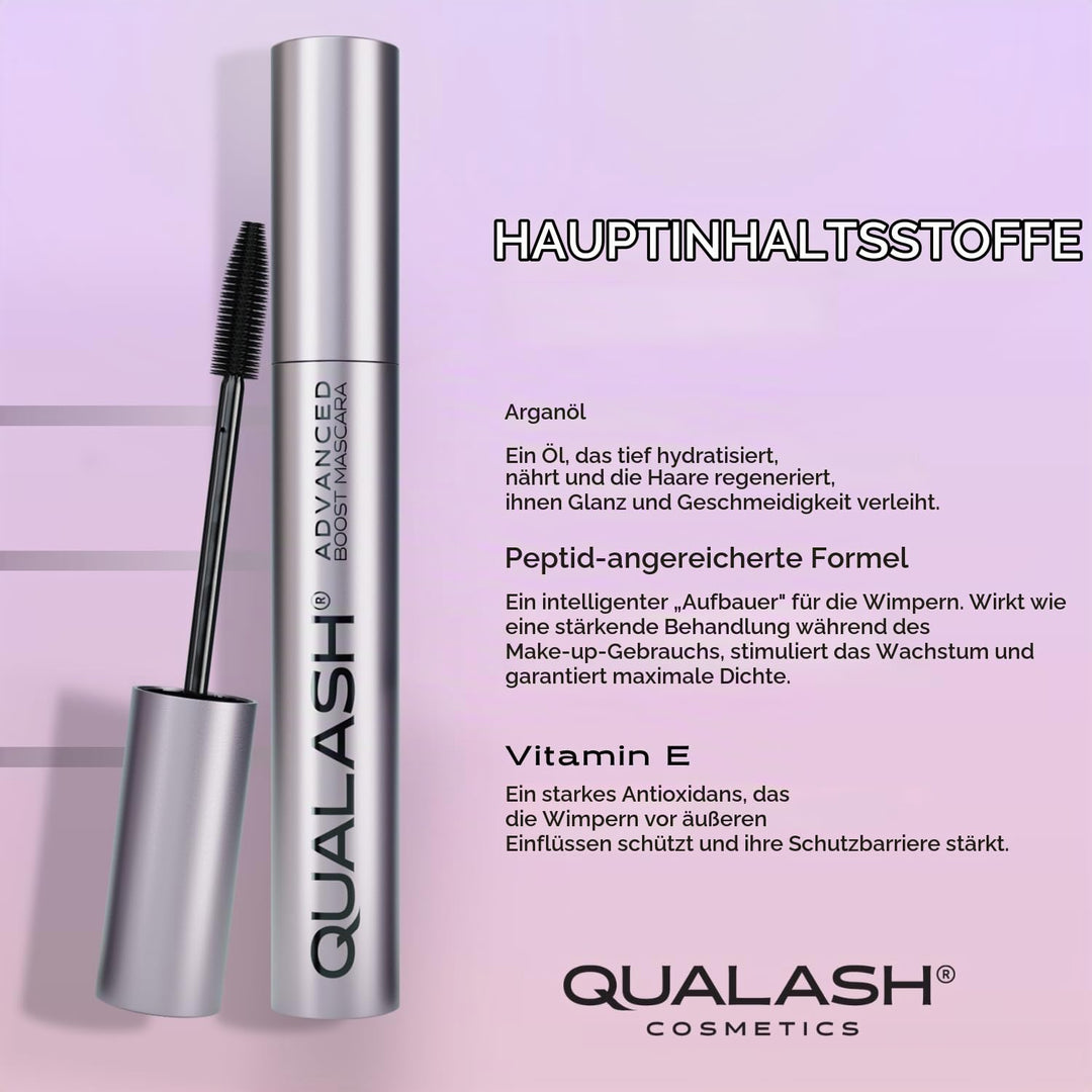 QUALASH® Mascara Duo Set mit Wimpernserum-Effekt – Volume Max &amp; Curl &amp; Lift (2×10 ml) | Schwarze Wim