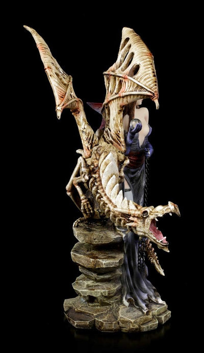 Figuren Shop GmbH Fantasy Dark Angel Figur - Larua mit Skelett Drache | Gothic Deko-Figur, handbemal