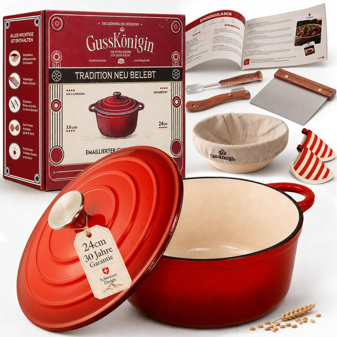 Brottopf 24 cm – Gusseisen Topf Brot Backen als Dutch Oven – Emaille Brotbacktopf &amp; Brotbackform – B