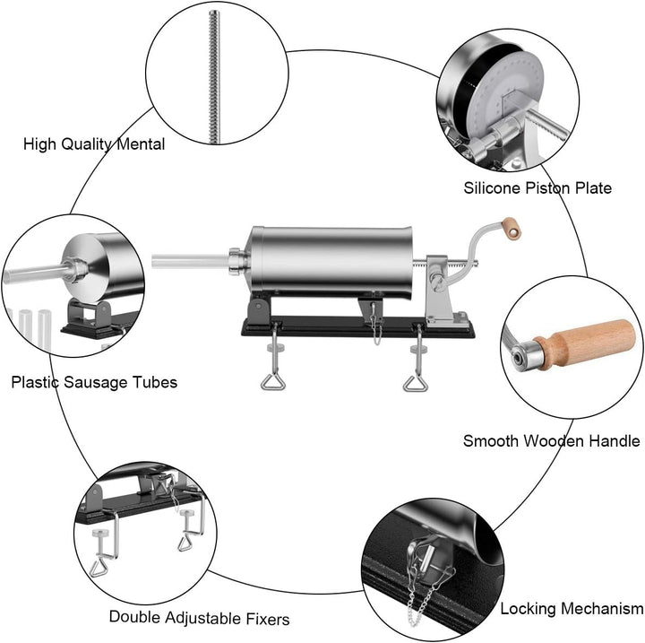 RELAX4LIFE 4 kg Wurstfüller manuell, Wurstfüllmaschine mit 4 Füllrohre, Wurstpritze für Metzgerei &