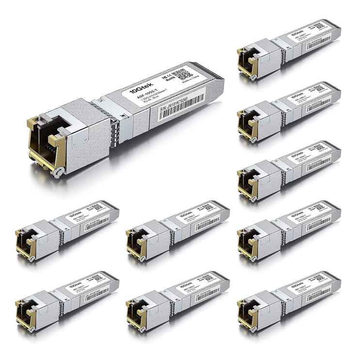 10Gtek [10 Stück] 1.25/2.5/5/10GBase-T SFP+ RJ-45 CAT.6a Kupfer Transceiver 30-meter, Kompatibel für