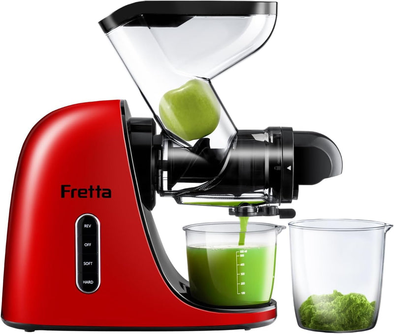 Fretta Masticating Juicer Slow Juicer Entsafter Gemüse und Obst Schwarz, 200W Obstpresse Elektrisch