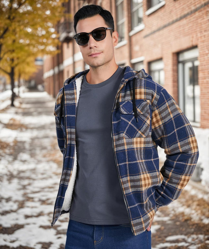 JACKETOWN Hemdjacke Kariertes Herren hoodies Flanelljacke Warm Thermohemd Herren Holzfäller Jacke Ve