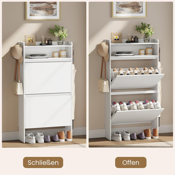 Asgolion Schuhschrank 2 Klappen, Schuhregal, offenes Fach, Schuhkommode Schuhregal mit Trennwände ve