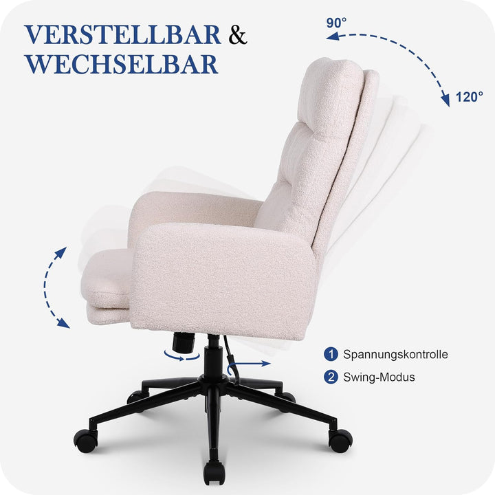 Schreibtischstuhl, Bürostuhl aus Kunstpelz, Schminktisch Stuhl, Höhenverstellbar Drehstuhl, Ergonomi