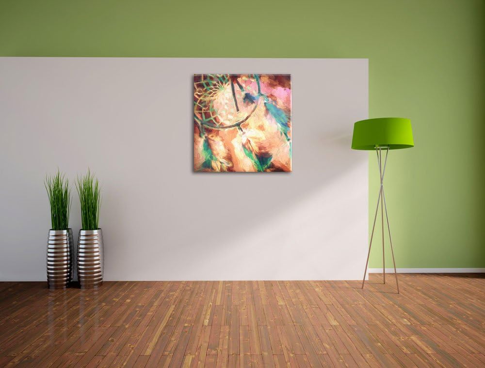 Traumfänger Pinsel Effekt, Format: 70x70 auf Leinwand, XXL riesige Bilder fertig gerahmt mit Keilrah