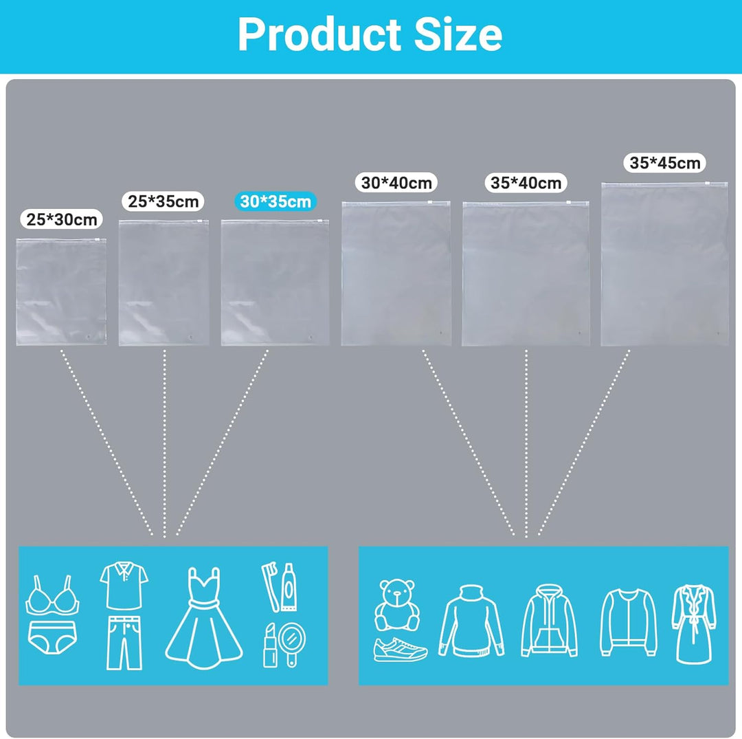 Zip Beutel für Kleidung, 50 Stück 30 * 35cm Gleitverschlussbeutel, Transparente und Verschliessbare,