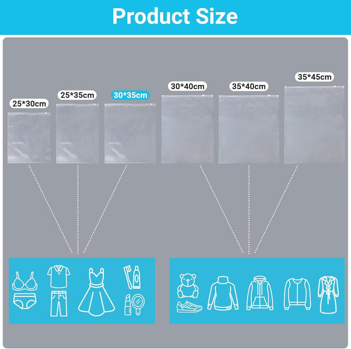 Zip Beutel für Kleidung, 50 Stück 30 * 35cm Gleitverschlussbeutel, Transparente und Verschliessbare,