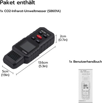 Mcbazel 3-in-1 Luftqualitätsmonitor, CO2-Detektor, Temperatur- und Feuchtigkeitsmesser, CO₂-Infrarot