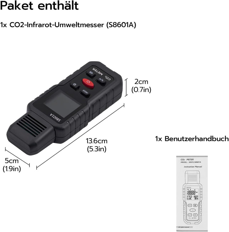 Mcbazel 3-in-1 Luftqualitätsmonitor, CO2-Detektor, Temperatur- und Feuchtigkeitsmesser, CO₂-Infrarot