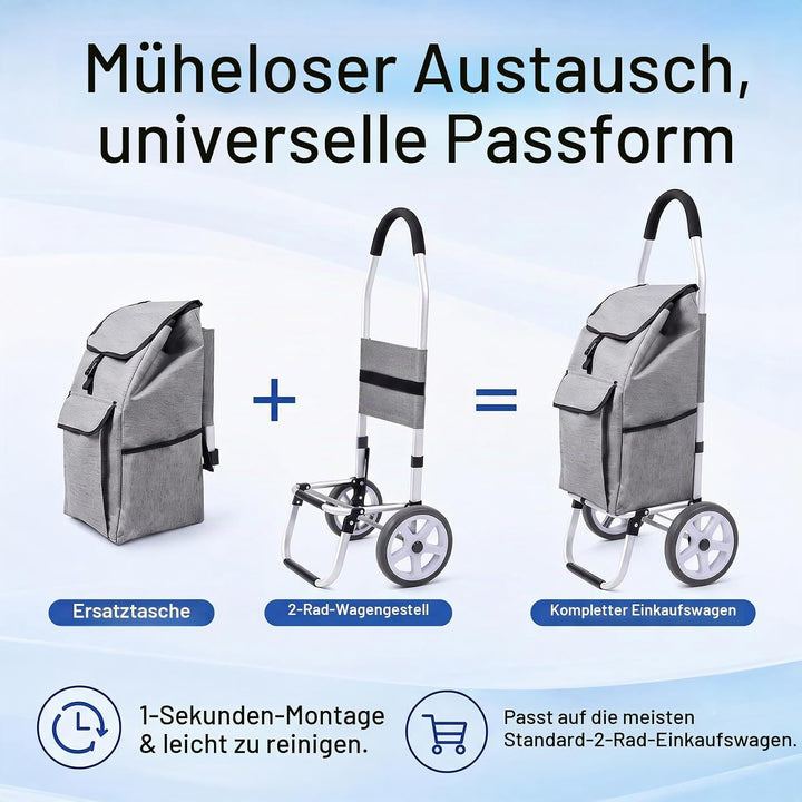 Ersatztasche für Einkaufswagen, 40L Einkaufswagen Tasche Faltbare Einkaufstasche aus Oxford-Stoff mi