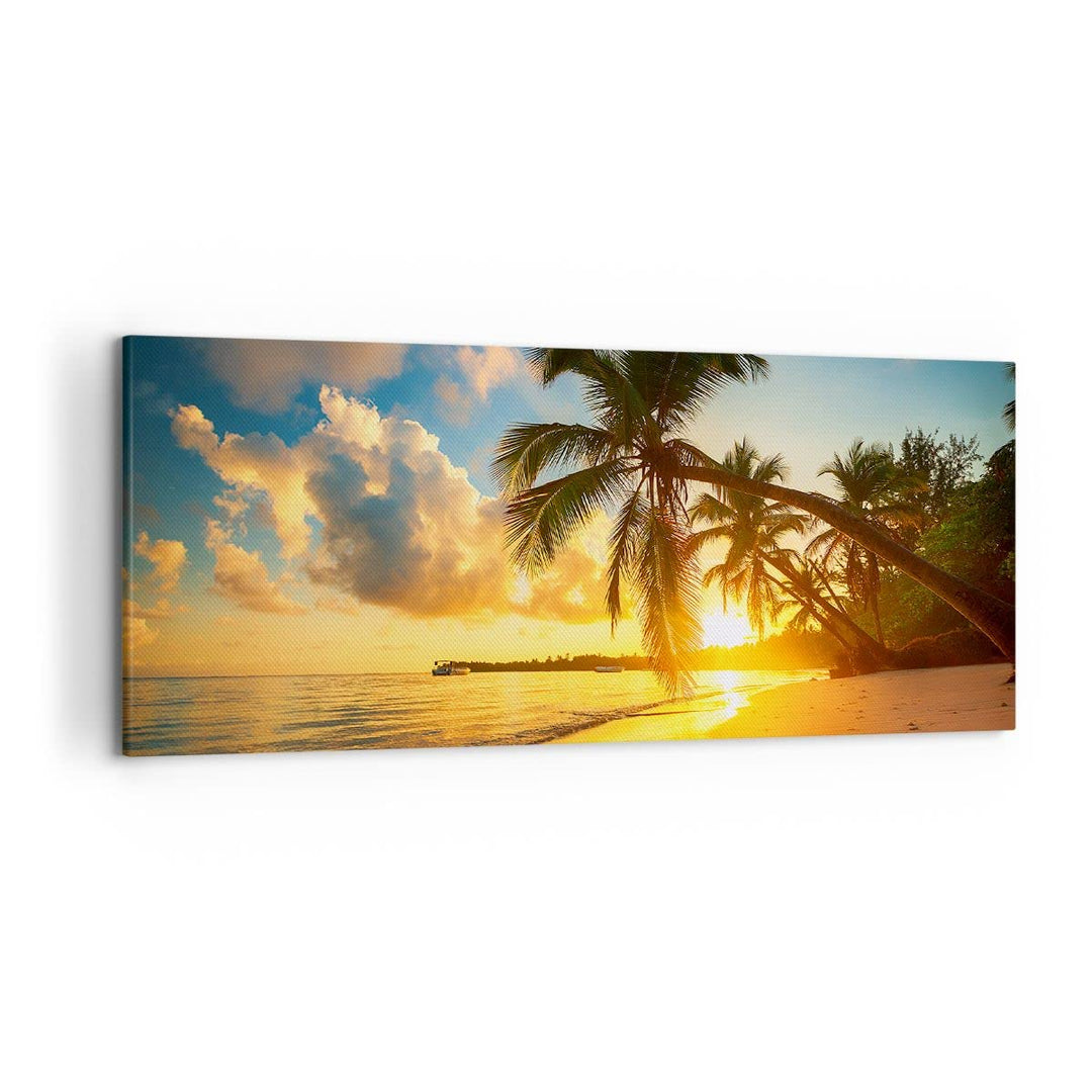 Wandbilder Dekoration Wohnzimmer Meer Strand Palme Panorama Bilder auf Leinwand 120x50cm Leinwandbil