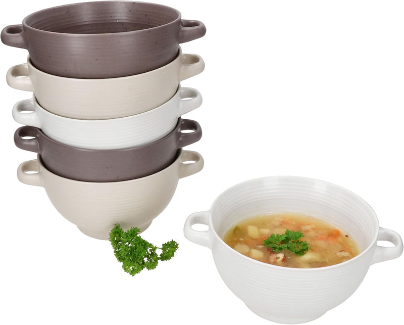 MamboCat 6er Set Sandy Suppentasse 450 ml I Suppenterrine mit Henkeln für 6 Personen I Je 2x Beige,