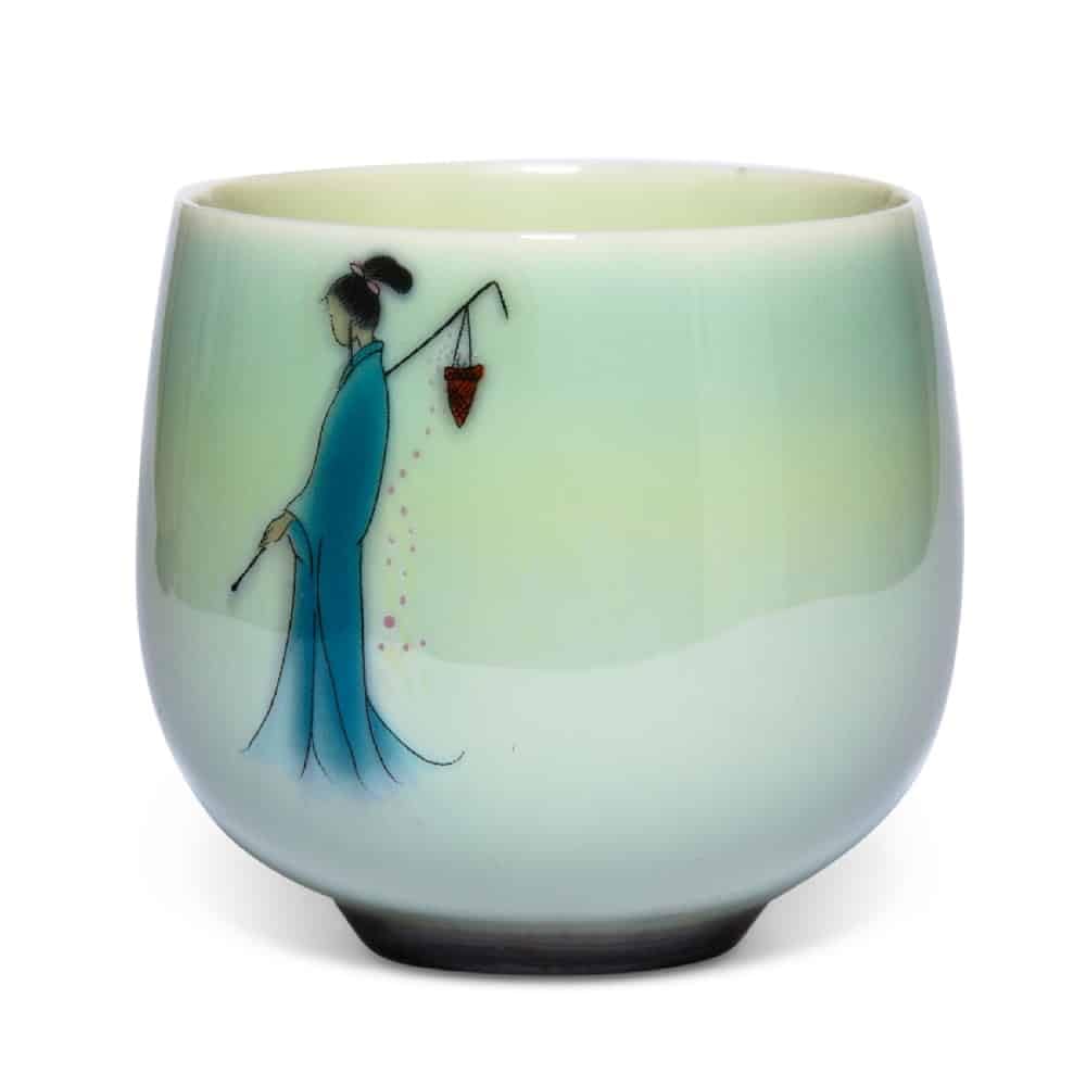 Maoci - Japan Design Teeschale aus Porzellan mit asiatischem Motiv - 135ml - Farbe: grün