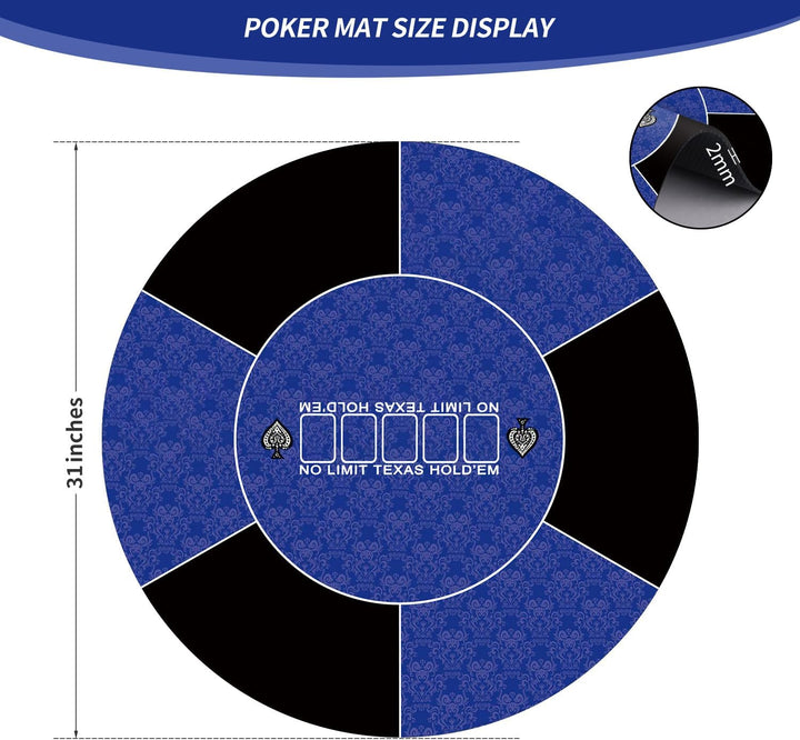 LaiEr Runde Poker Matte, 24/31/47/55 Zoll 6-8 Person Texas Poker Gummimatte, Faltbare Tischplatte, t