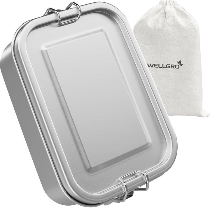 WELLGRO Edelstahl Dosen eckig - 550ml 850ml 1400ml 2400ml auslaufsicher Metall Brotdose Lunchbox, Ka