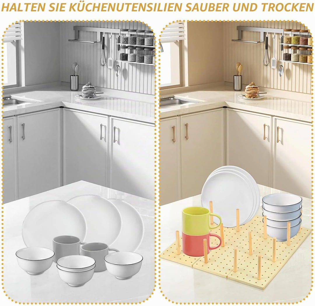 Stecktafel Schublade Organiser, 3 Stück Holz Peg Board System mit 34 Holzstab, Einstellbare Holz Tel