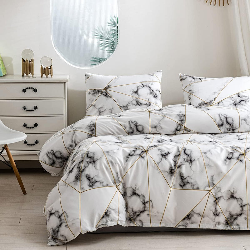 Luofanfei Bettwäsche 200x220 cm Marmor Muster Bettdeckenbezug Doppelbett Weiss Grau Anthrazit Gelb G