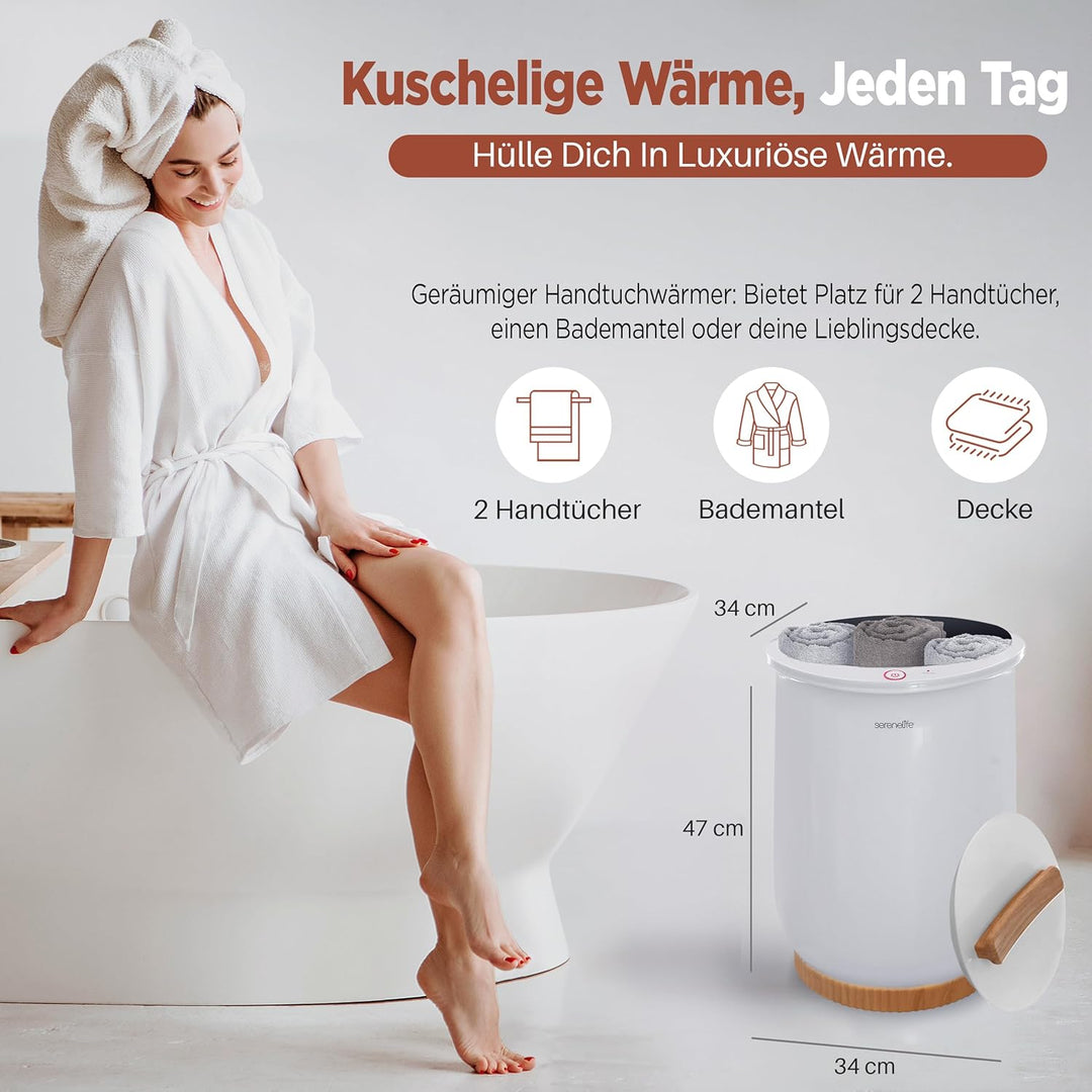 SereneLife Eimer Handtuchwärmer Elektrisch – Towel Warmer – Wellness Handtuch Wärmegerät 20L in Weis