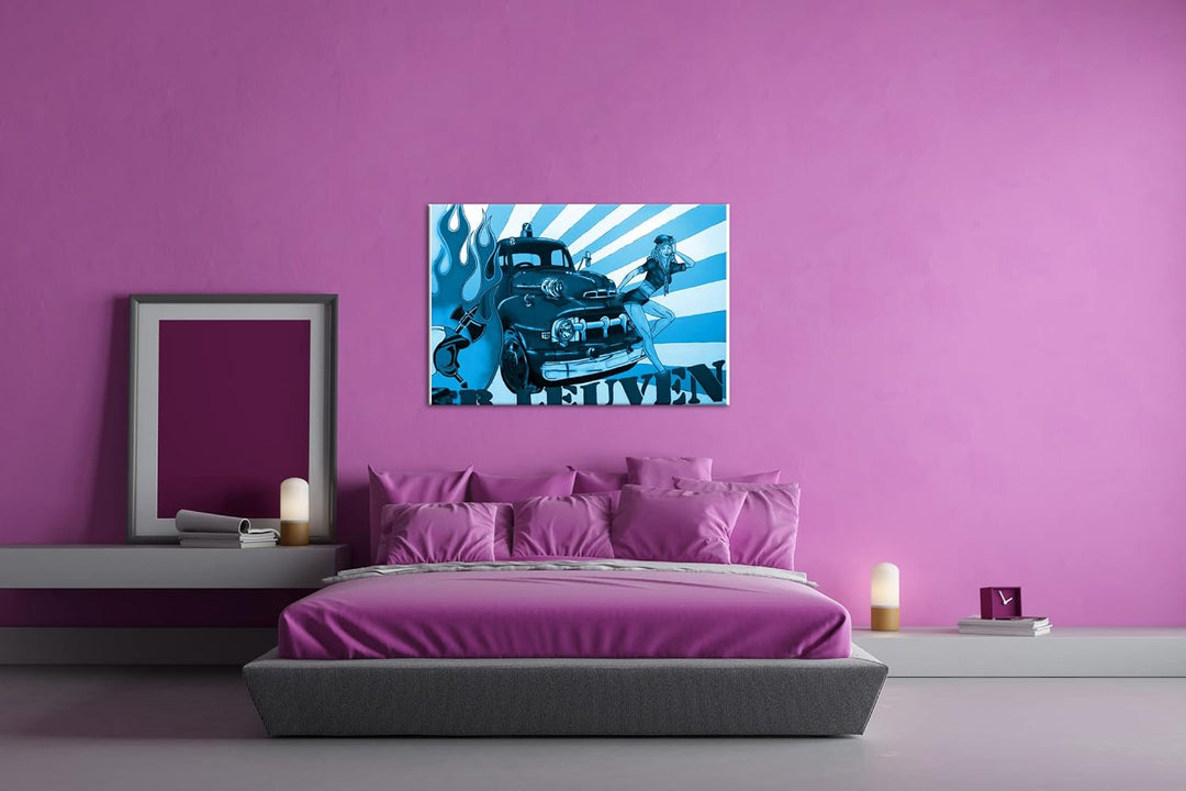deyoli Feuerwehr Illustration Format: 80x60 Effekt: Monocrome Blau als Leinwandbild, Motiv fertig ge
