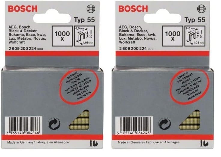 Bosch Professional 1000x Schmalrückenklammer Typ 55 Geharzt (Paneelen, Holzleiste, 6 x 1,08 x 30 mm,