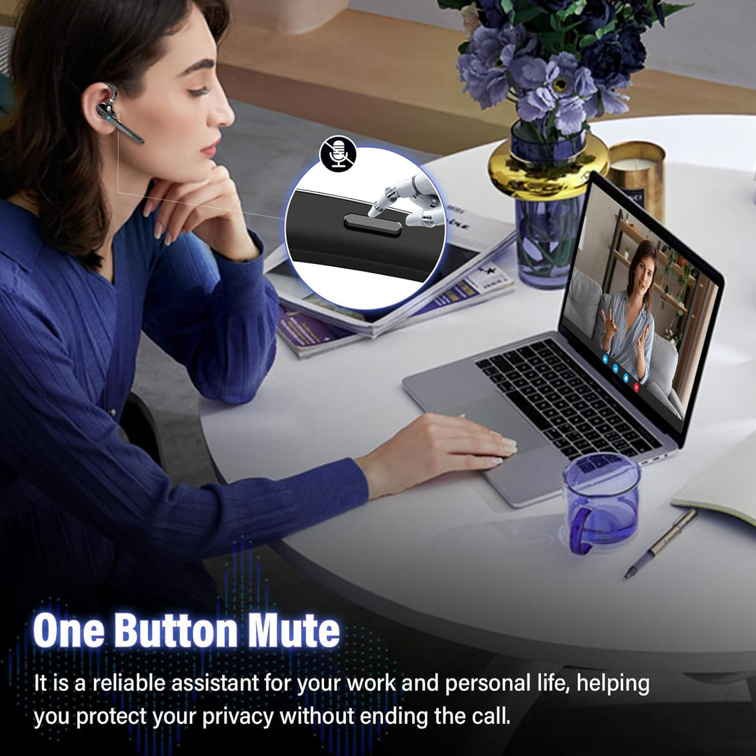 Bluetooth Headset V5.3, Wireless Freisprech Telefon mit CVC 8.0/ENC Dual Mic, APTX, Mute Zwei-Geräte