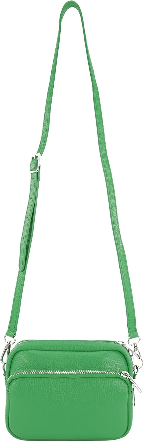 modamoda de - T231 - ital. Umhängetasche Klein Small aus Leder Blattgrün, Blattgrün