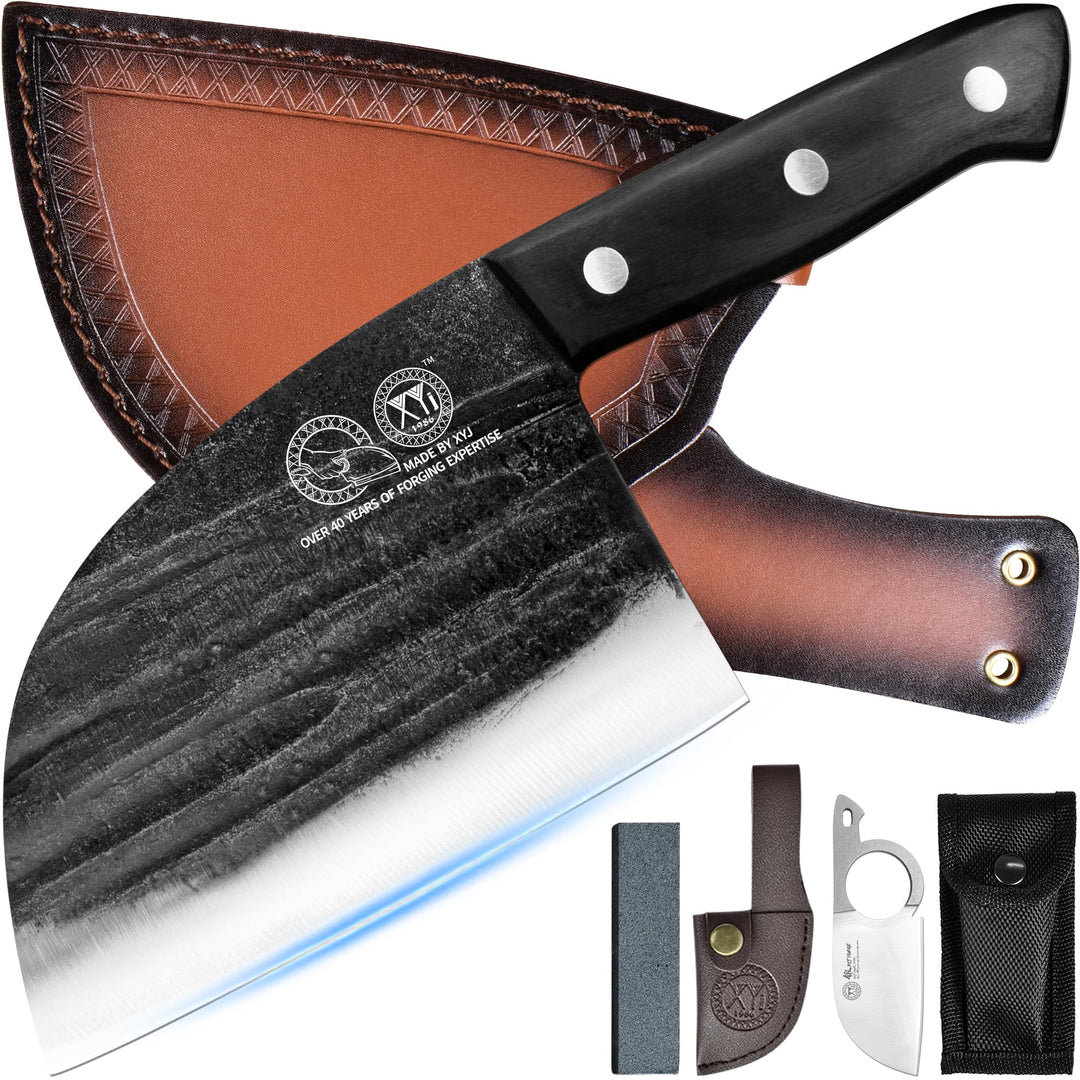 XYJ 6 Zoll serbische Kochmesser mit Scheide, handgefertigt geschmiedet Outdoor Camping Küche Metzger