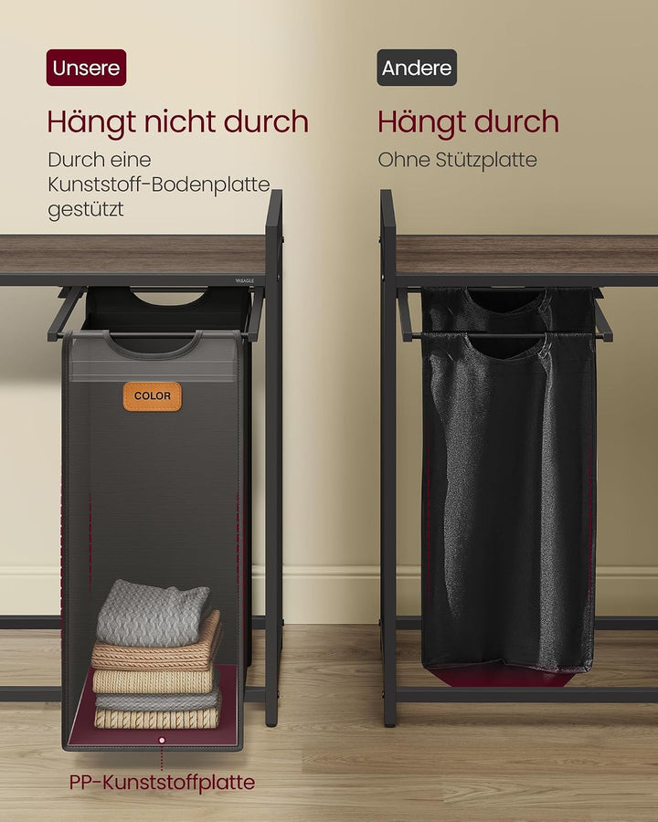 VASAGLE Wäschekorb 2 Fächer, 100 L, Wäschewagen mit Ablage, Rollen | Wäschesammler/-sortierer/-sack,