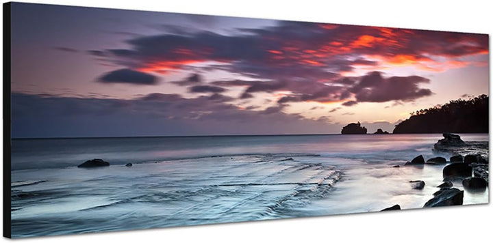 Paul Sinus Art Panoramabild auf Leinwand und Keilrahmen 150x50cm Tasmanien Meer Steine Felsen Wolken