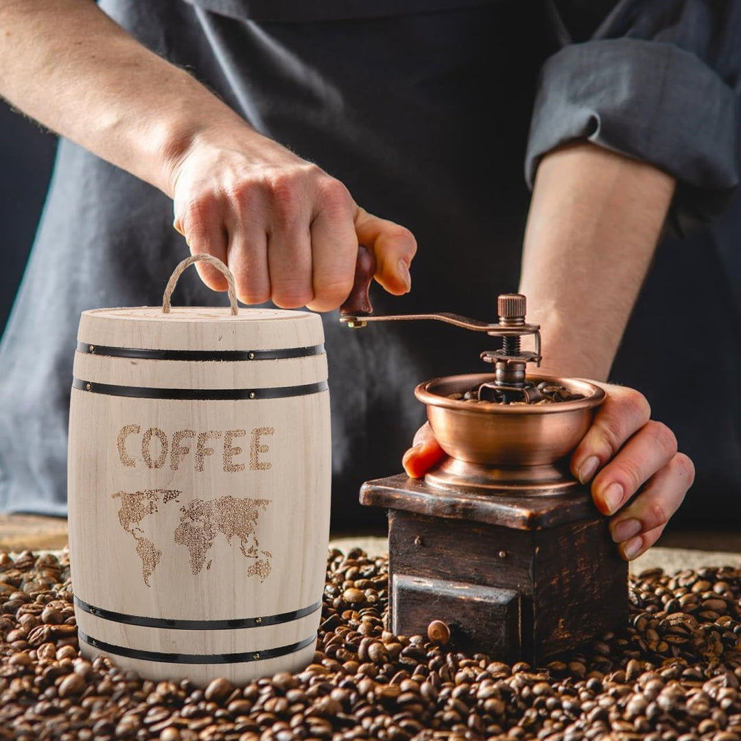 NUOBESTY Holzfass Mit Luftdichtem Deckel Für Kaffeebohnen Und Tee Aufbewahrung Rustikales Bauernhaus