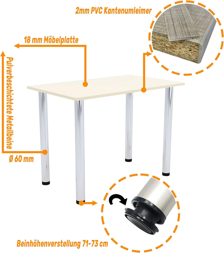mikon 60x40 | Esszimmertisch - Esstisch - Tisch mit Chrombeinen - Küchentisch - Bürotisch | VANILLE