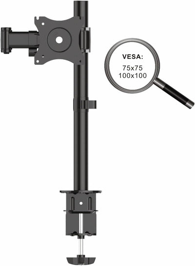 PureMounts Schreibtischhalterung für 1 Monitor 33-69 cm (13-27 Zoll), neigbar: -45° bis 45°, drehbar