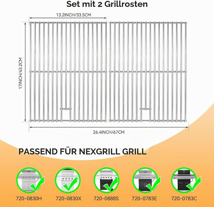43,2 × 67 CM Edelstahl Grillroste für Nexgrill 4 Brenner 720-0830H 720-0670A 720-0783E 720-0958A, 5