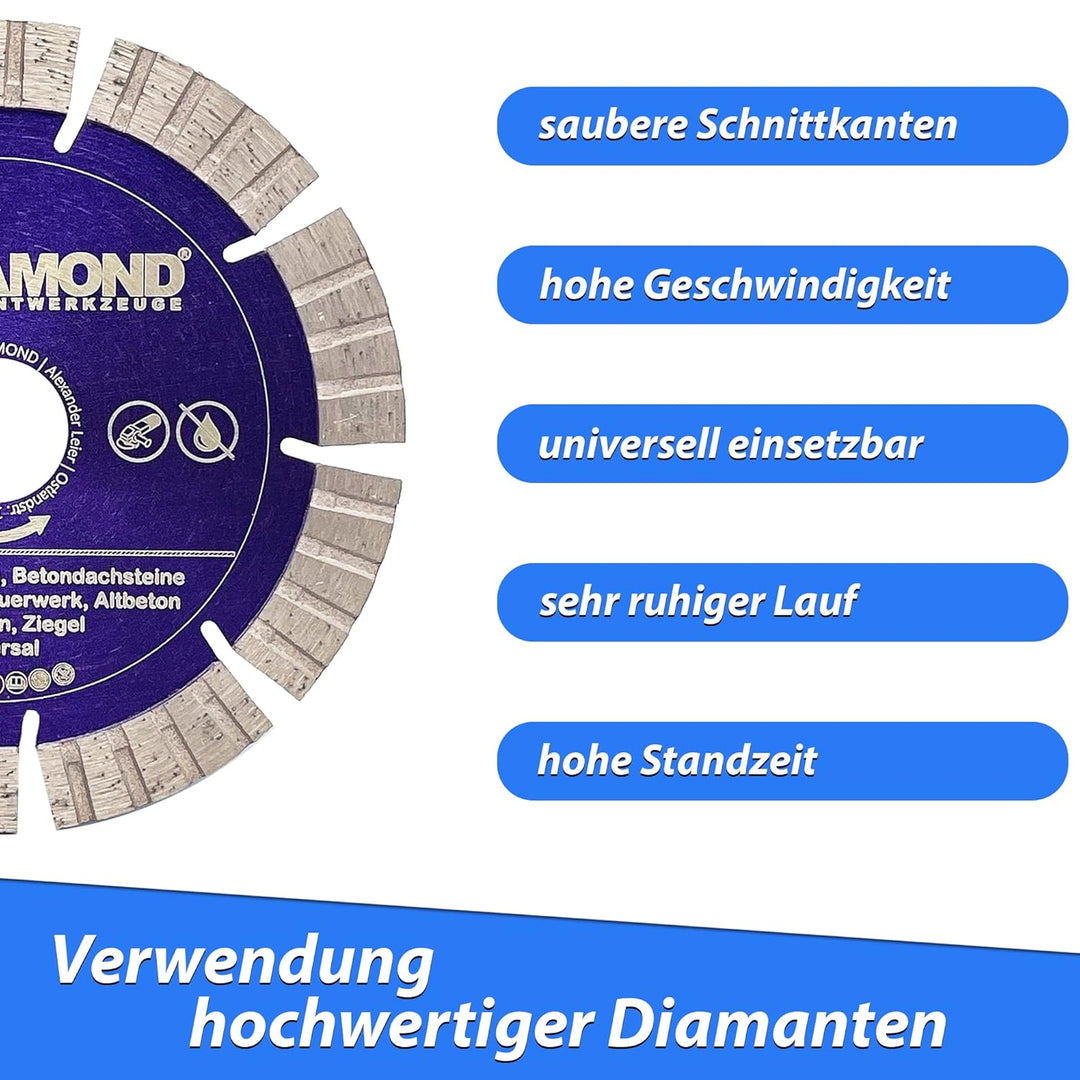 LXDIAMOND Diamant-Trennscheibe 125mm x 22,23mm - Segmente 13mm - passend für Beton Stahlbeton Waschb