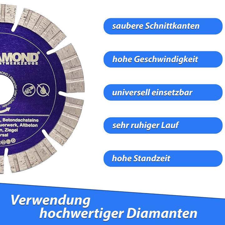 LXDIAMOND Diamant-Trennscheibe 125mm x 22,23mm - Segmente 13mm - passend für Beton Stahlbeton Waschb