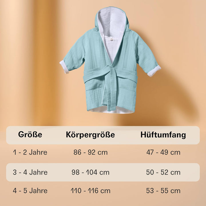 Bademantel Kinder mit Kapuze | 100% Bio-Baumwolle GOTS Zertifiziert | Premium Musselin Kinderbademan