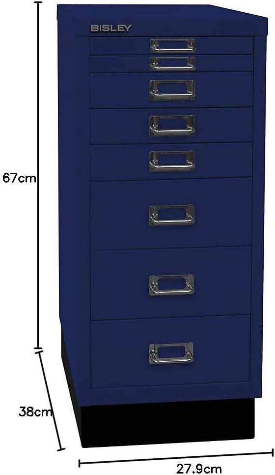 BISLEY MultiDrawer, 29er Serie mit Sockel, DIN A4, 8 Schubladen, Metall, 639 Oxfordblau, 38 x 27.9 x