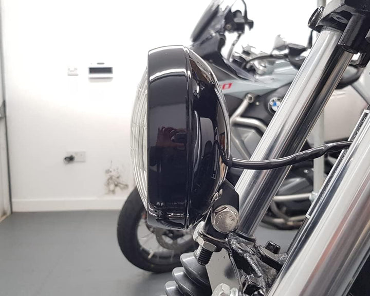 5" Frontscheinwerfer Motorrad - Schale - 12V 55W in Glanz Schwarz für Projekt Massgefertigt Fahrrad