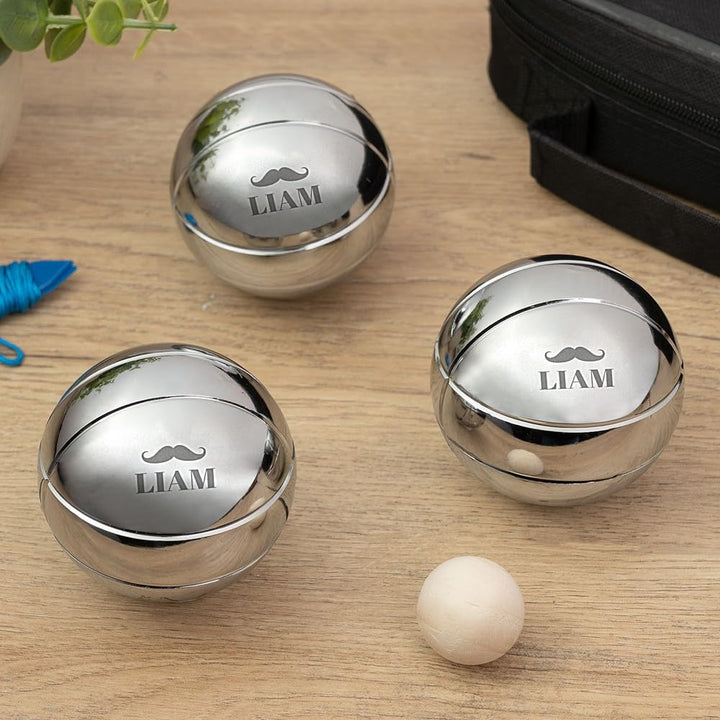 Wanapix|Pétanque-Kugeln | Geschenk| 3 Kugeln+Tasche |Namen Text Personalisieren Metall Schnurrbart,