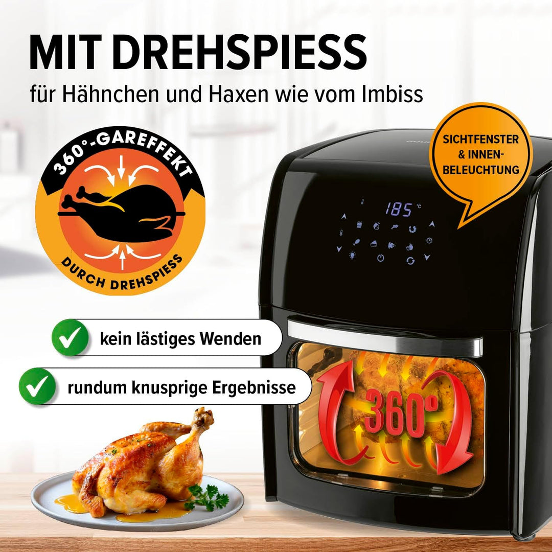 GOURMETmaxx Digitale Heissluftfritteuse 12L XXL-Ofen | Airfryer mit Timerfunktion, Touchdisplay, Dre