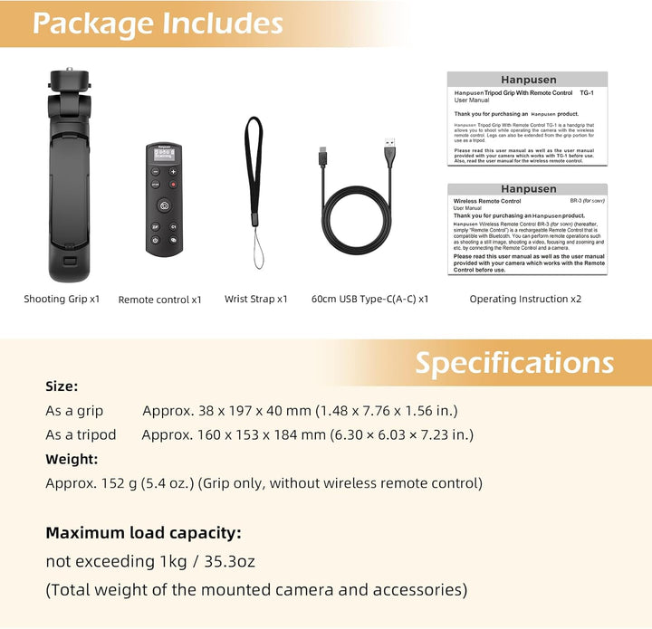 Kompatibel mit Sony Kameras Stativ - Mini-Stativ mit aufladbarer Fernbedienung mit Focus Zoom für So