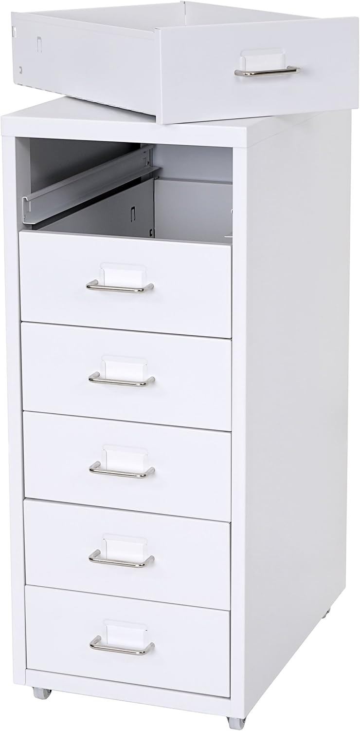 PROREGAL Rollcontainer Housten HxBxT 69x28x41cm 6 Schubladen Weiss Schubladenschrank Stahlschrank 6