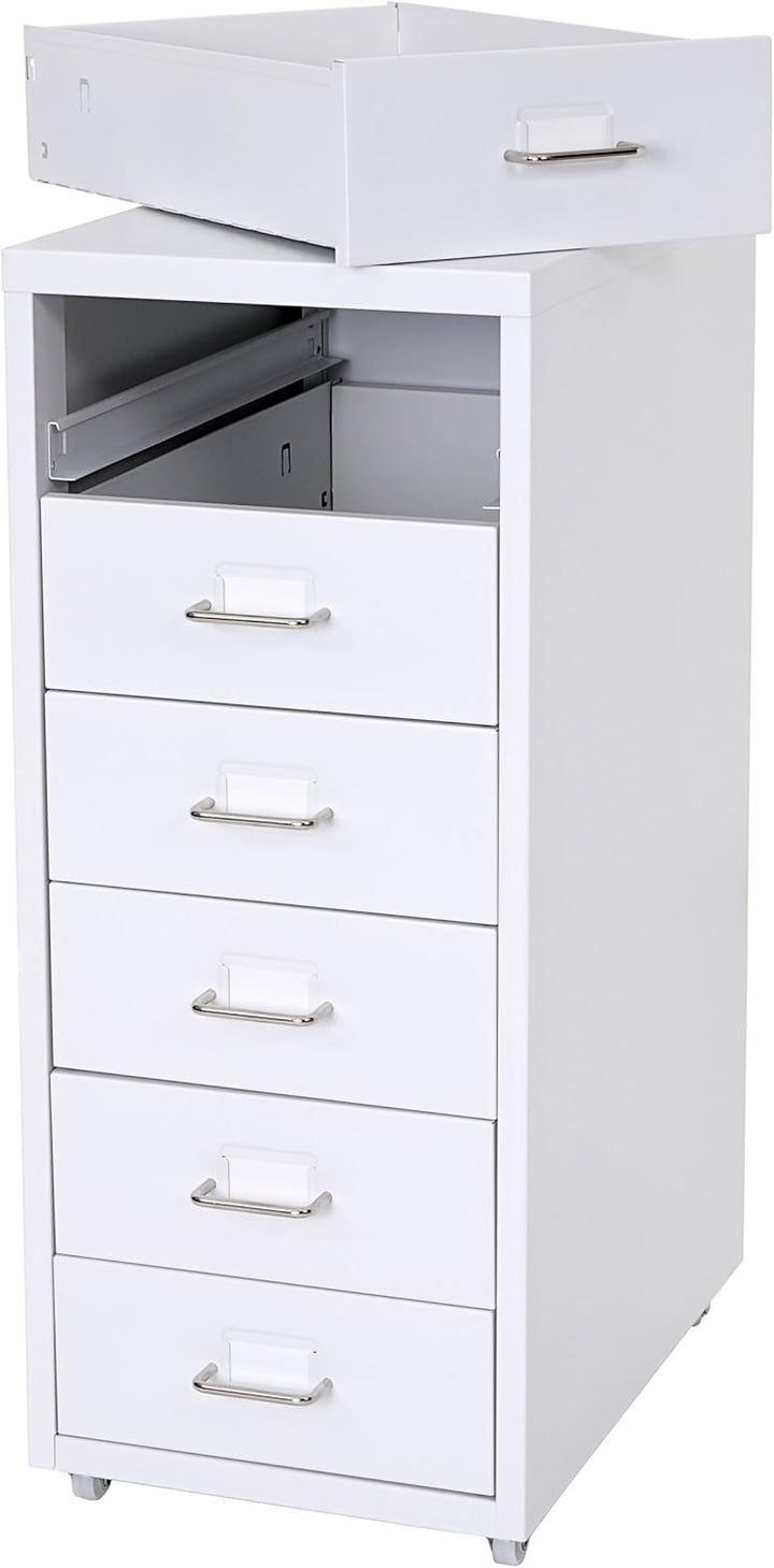 PROREGAL Rollcontainer Housten HxBxT 69x28x41cm 6 Schubladen Weiss Schubladenschrank Stahlschrank 6